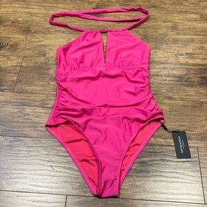 Ocean blues pink halter tie up neck line pink one piecece bathing suit